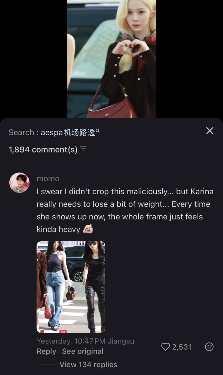 yourbabystrawb's tweet photo. chinese netizens are genuinely deranged cause in what universe is karina “heavy” https://t.co/kYtrJ5Ybbx