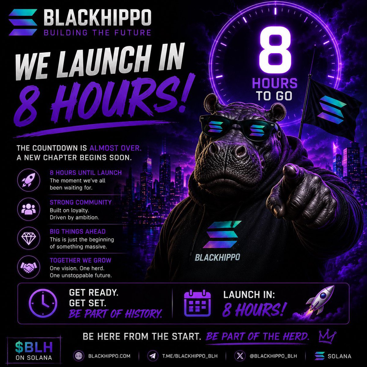 benjii_brwn's tweet photo. 🦛⚡ Just a few hours until launch.

In a few hours, BlackHippo goes live.

This is your final reminder to get ready, join the community, and be there from the very first minute. The herd is assembling, and you don’t want to be watching from the sidelines.

⏰ Launch: Today — 22:00 CET

💬 Telegram: https://t.co/aGicEI1TfO
𝕏 X: https://t.co/32NGYGhHPS
🌐 Website: https://t.co/mweS9ikFPb

The countdown is real. See you at launch. 🦛🚀

$BLH #BlackHippo #Solana #launch