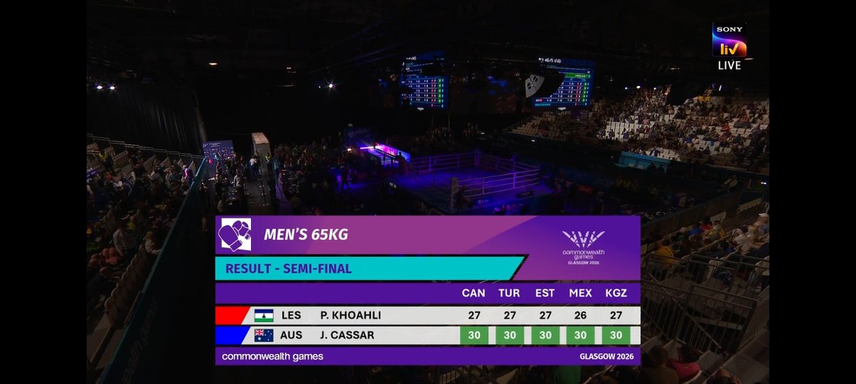 Sidharth_World_'s tweet photo. 19-year-old Jacob Cassar 🇦🇺 books his place in the Men's 65kg final with a commanding unanimous decision victory over Pooana Khoahli 🇱🇸, Jacob Cassar won all three rounds, with the judges scoring it 5-0 (30-27, 30-27, 30-27, 30-26, 30-27),

(1/2)

#Glasgow2026 https://t.co/kmTIWyXRXK