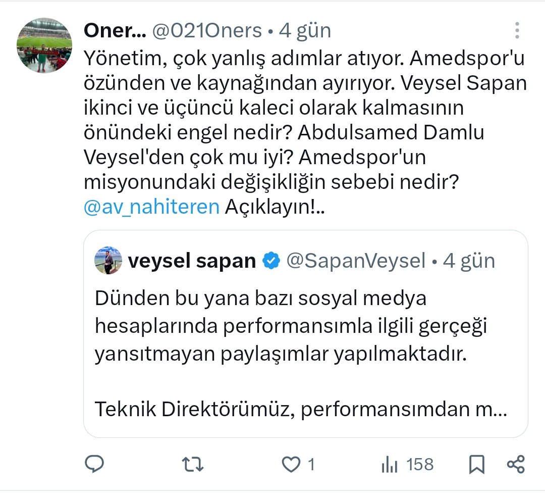 021Oners's tweet photo. @buyuk_ozgur Abi, Veysel'in gittiğini duyunca bu twiti atmıştım. @karabiyikbaris abimiz sistemlerinde haklı çıktı. Amedspor'u özünden koparmaya çalışıyorlar. Ben buna inanıyorum, artık. https://t.co/QpOa9BsRo5