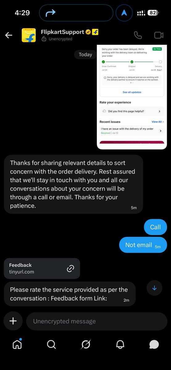 d217726dcfd94ed's tweet photo. @flipkartsupport See the unprofessional approach no update on my order no way to contact customer care and sending stupid links for feedback https://t.co/Fo9mU8jpxD