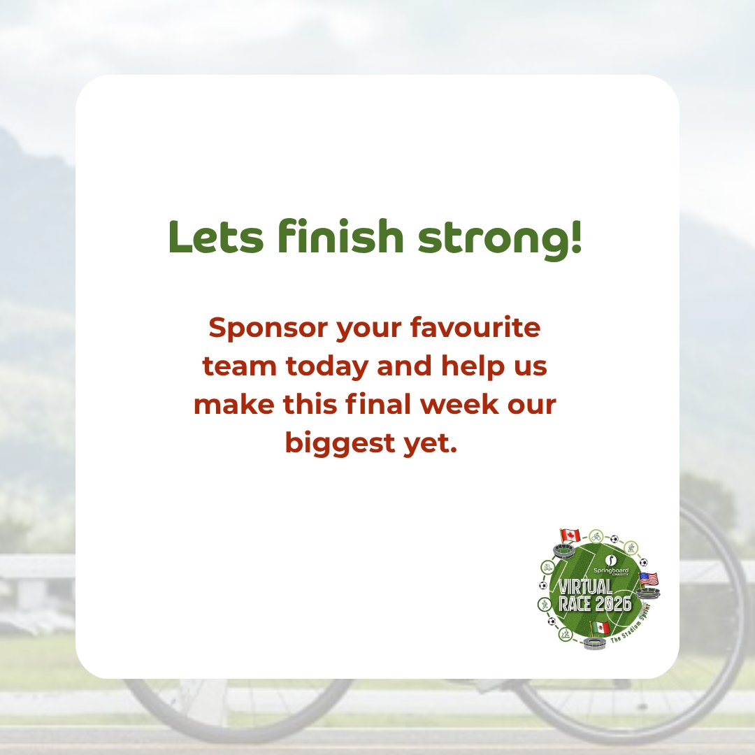 Springboard_UK's tweet photo. 🏟️ One more week. One final push.

Good news! We've extended the Springboard Virtual Race – Stadium Sprint by one extra week to give our amazing participants more time to reach the finish line and help us hit our £60,000 fundraising target.

Every donation helps create life-changing opportunities for young people and jobseekers looking to build rewarding careers in hospitality.

💙 Sponsor a team.
📢 Share the campaign.
🏃 Cheer our participants on.
Every £1 donated moves a team one extra mile in the race.
Together, let's make this final week our strongest yet!

Donate today: https://t.co/qlBIoC5swT

#SpringboardStadiumSprint #Springboard #Fundraising #HospitalityCareers #VirtualRace