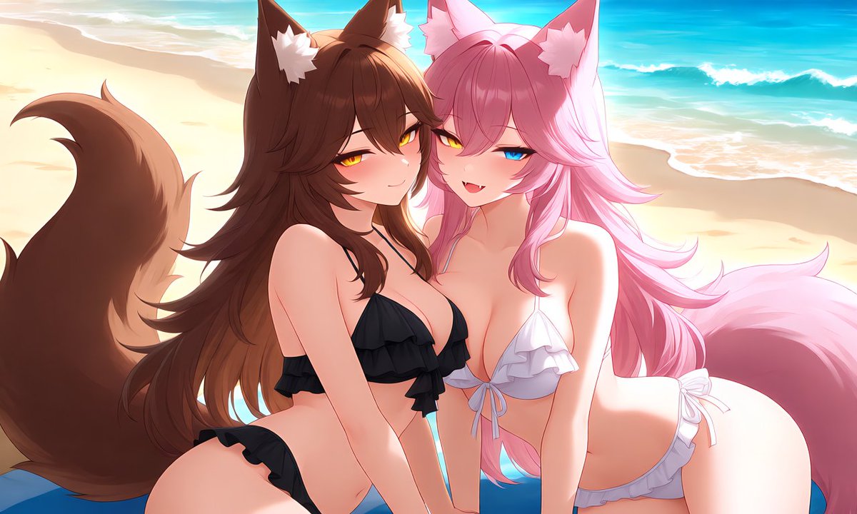 Lyzard_AI's tweet photo. My OC wolfgirls Lucina and Whispurr relaxing on the beach in their bikini's 🐺

#AIart️️️️️️️️️️️️️️️️️️️️️️️️️️️️️️️️️️️️️️️️️️️️️️️️️️️ #wolfgirl #bikini #kemonomimi https://t.co/AArw6xG5ZF