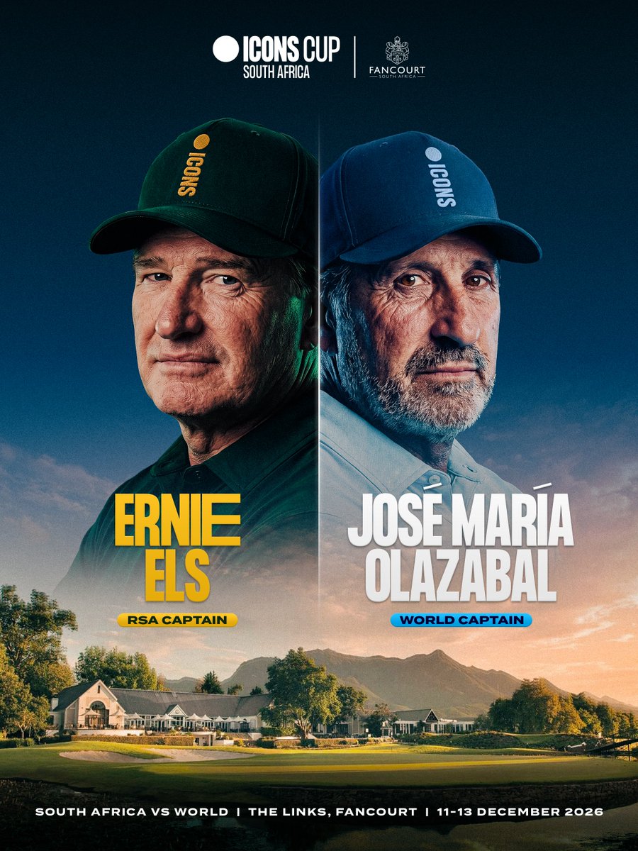 IconsSeries's tweet photo. Two iconic captains for an iconic new event ✨

Team SA vs Team World at the Icons Cup South Africa - step up Ernie Els and José María Olazábal!

The game changers are coming 👊

Ticket info here 👉 https://t.co/ijoHfH8cnJ

#IconsSeries | #IconsCupSA @TheBig_Easy https://t.co/cezHQqqfgC