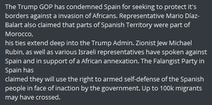 northwestobserv's tweet photo. The Trump GOP has condemned Spain for seeking to protect it's borders against a invasion of Africans. Representative Mario Díaz-Balart also claimed that parts of Spanish Territory were part of Morocco
FULL TEXT IN SECOND IMAGE.
IG: Northwest_Observer 
NWF: https://t.co/AHY5cD1MZQ https://t.co/tlTwOmVkb7
