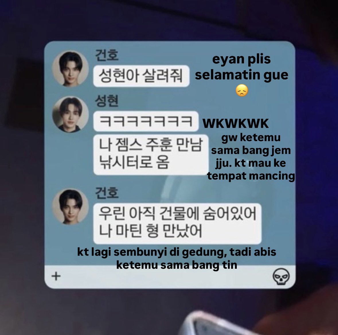 seonssean's tweet photo. seonghyeon lagi di situasi mencekam aja ga pernah ketinggalan dengan ㅋㅋㅋㅋㅋㅋㅋㅋ nya  😭😭😭 https://t.co/DJYE96OGxu