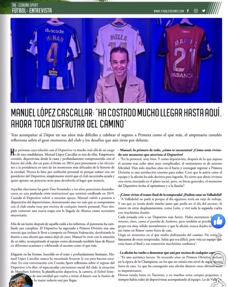 manulopezc's tweet photo. Muchísimas gracias a @galicia_sport por el trato recibido, en la entrevista que tuve hace unos días para su publicacion de la revista del mes Julio, charlando sobre la actualidad sobre @RCDeportivo 👇👇 (es publicacion en papel y este es el corte que distribuyen en rrss) https://t.co/H0CsJ4jMBU