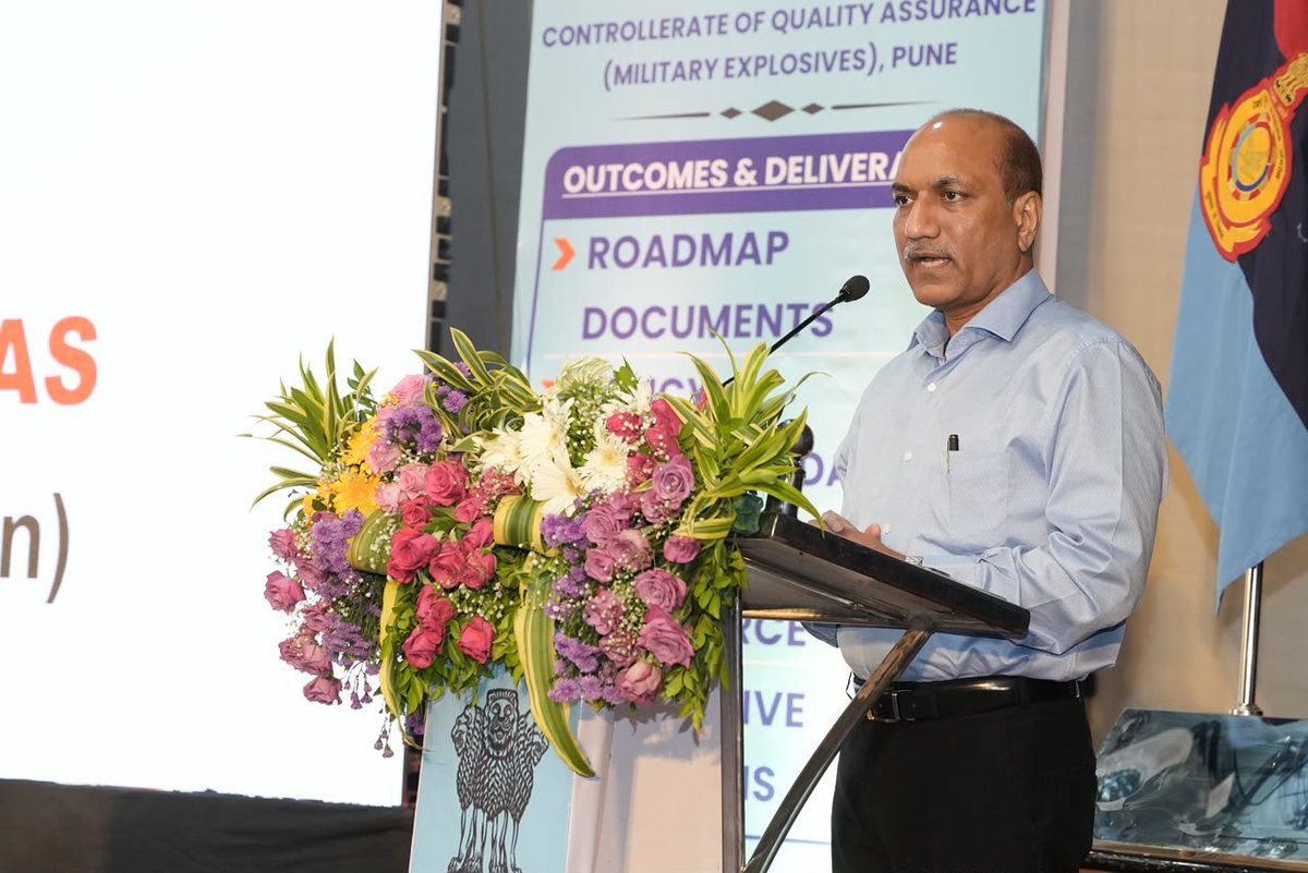 DefProdnIndia's tweet photo. A National Seminar on ‘Military Explosives and Propellants: Safety and Compliance’ was held today, 31st July 2026 at Dr APJ Abdul Kalam DRDO Golden Jubilee Auditorium, Pune, organised by #DGQA under the aegis of DDP. The seminar brought together Government, industry, #DRDO and academia to strengthen safety, regulatory compliance, #innovation and self-reliance in defence explosives and propellants. More than 400 participants from private industry, DPSUs, DRDO, PESO, QA agencies and the Armed Forces attended the seminar.

Shri Sanjeev Kumar, Secretary (Defence Production), delivered the keynote address and emphasised the paramount importance of safety in the field of explosives and optimisation of storage area. Secretary (DP) also urged CFEES, PESO and DGQA to work in close coordination to facilitate faster industrial licensing in the defence manufacturing sector. 

Among others Dr Garima Bhagat, JS (LS), Shri Prakash Rajpurohit, JS (DIP) and Shri N Manoharan, DG, DGQA also spoke on policy on explosive safety for building a strong safety culture across defense manufacturing. 

#DDP #DefenceProduction #AatmanirbharBharat