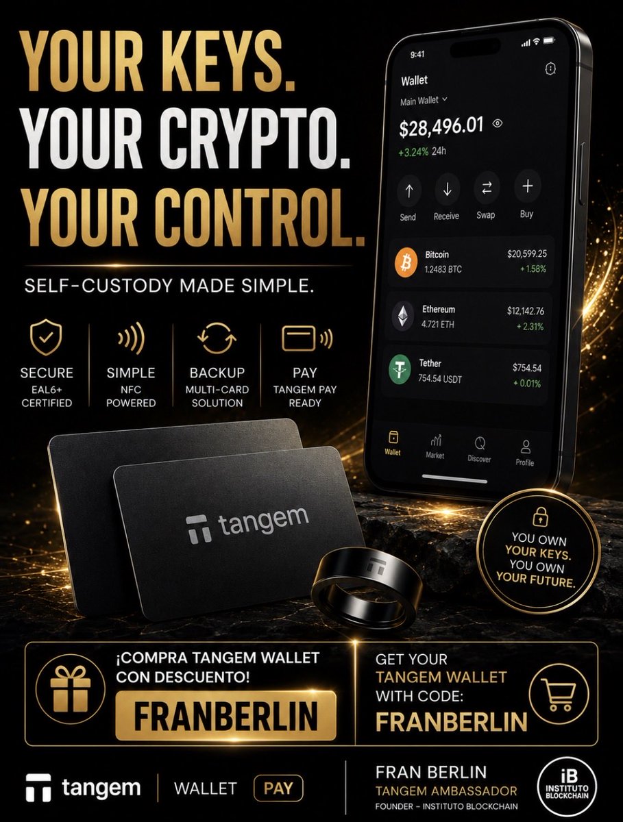 InstitutoBlock's tweet photo. 🔐 El futuro de las criptomonedas está en la autocustodia.

Tangem es una de las opciones más intuitivas disponibles actualmente.

🎁 Consigue un descuento utilizando mi código:

FRANBERLIN

👇 Compra aquí:
https://t.co/ZumKXmzrUG

#Tangem #TangemWallet #TangemAmbassador #Bitcoin https://t.co/FS1BsAS2iI