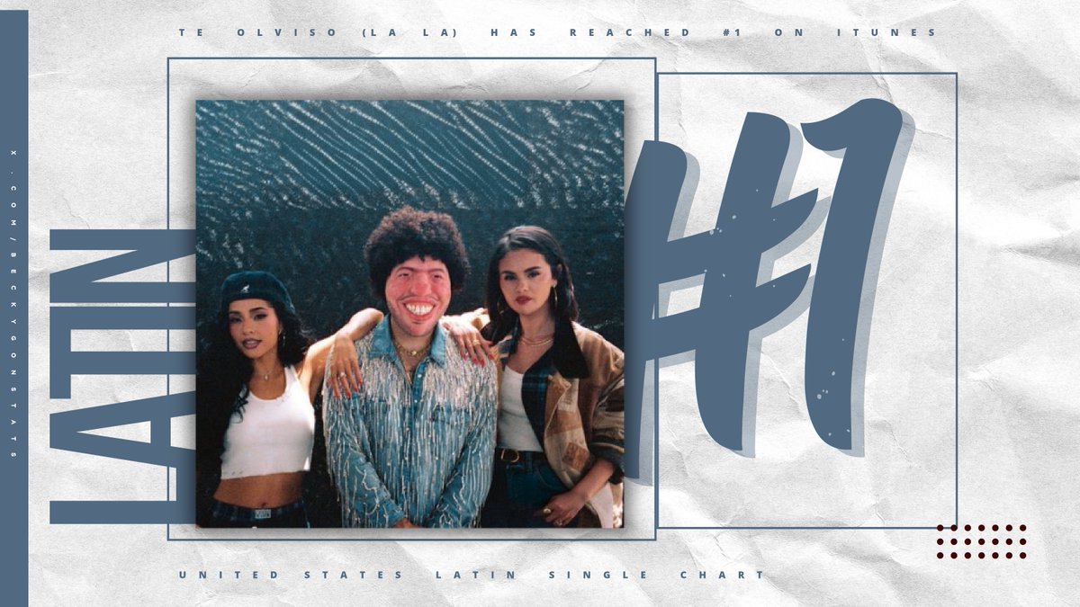 BeckyGOnStats's tweet photo. ‘Te Olvido (La La)’ by Benny Blanco with @selenagomez &amp; @iambeckyg  debuts at #1 on US iTunes (Latin) 🇺🇸. https://t.co/8wGnHJdoMv