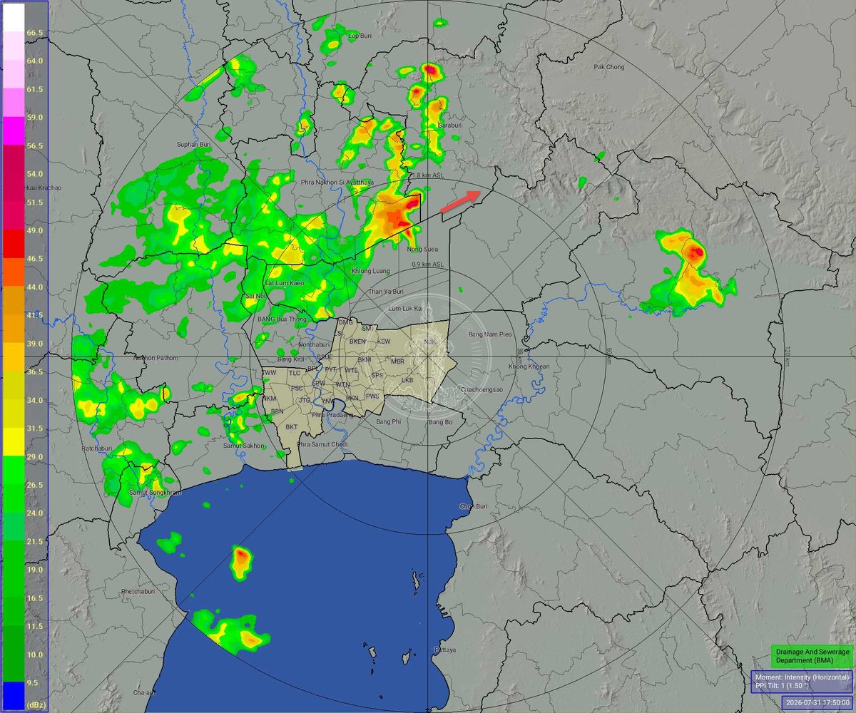 BKK_BEST's tweet photo. วันที่ 31 กรกฎาคม 2569 เวลา 18.00 น. / ฝนเล็กน้อยหนองแขม บางบอน เคลื่อนตัวทิศตะวันออกเฉียงเหนือ แนวโน้มคงที่ https://t.co/I05QzlYdCb
