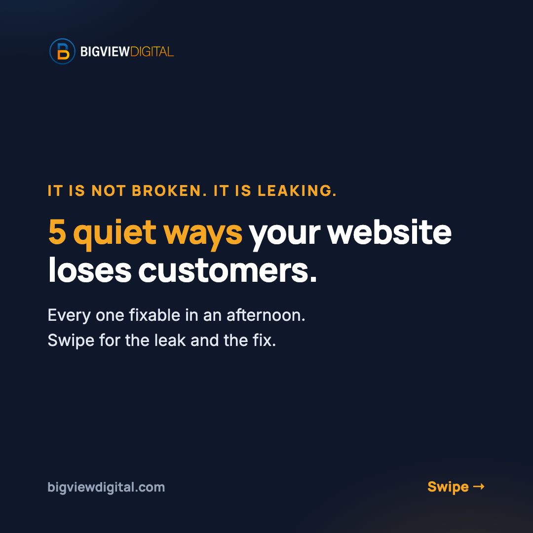 BigviewDigital's tweet photo. 1/ Your website probably is not broken. It is quietly losing people. Five leaks, and the fix for each. 🧵 https://t.co/bcPJg7kaZ4