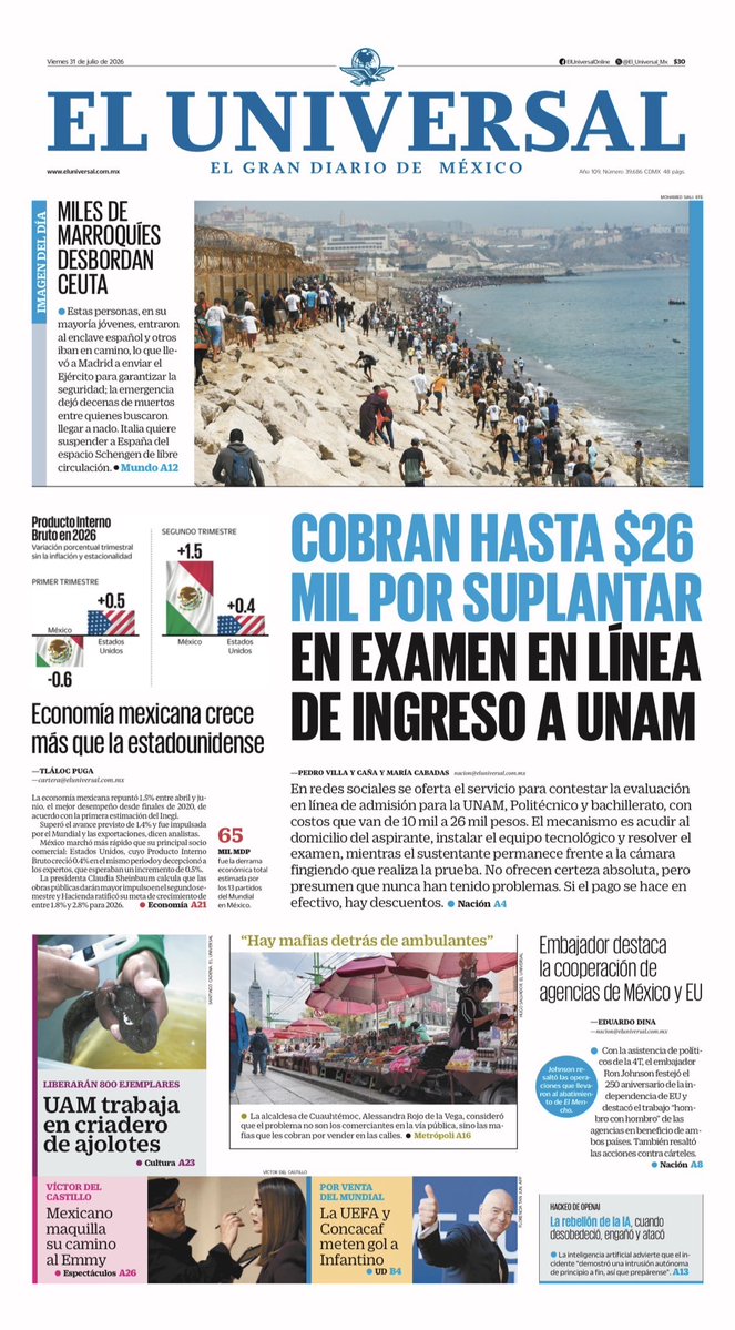 apontedavid's tweet photo. #FelizViernes 

La primera de @El_Universal_Mx 👀👇 https://t.co/Eq92ELBJ0U