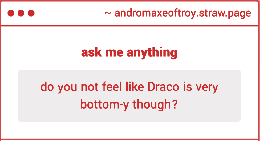 andromaxeoftroy's tweet photo. according to you? your imagery friends? and what constitutes a bottom anyway, bc if we wanna go tit for tat then harry definitely out-ukes draco by MILESSSS https://t.co/K8vHI4VBfC