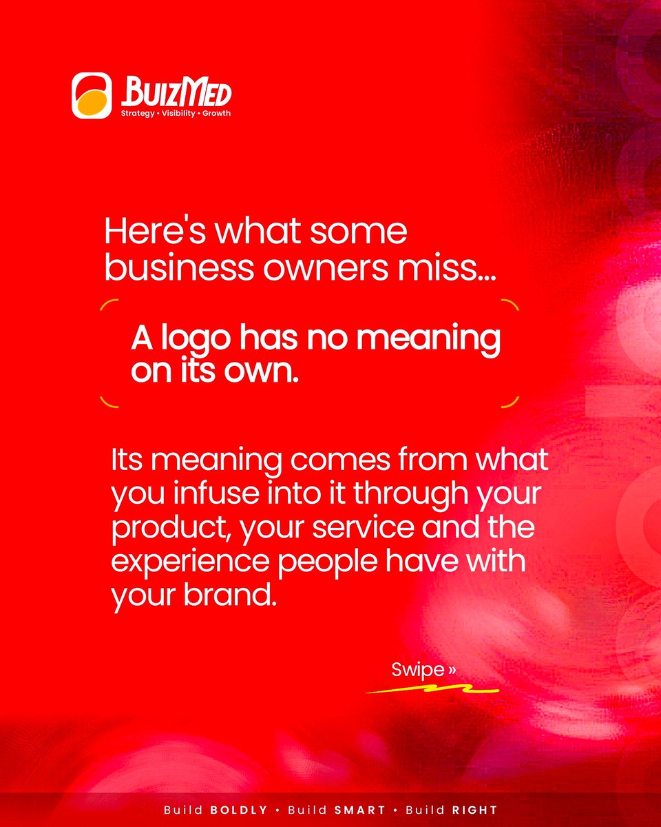 buizmed's tweet photo. 3/ Here's what many business owners miss:

A logo has no meaning on its own.

Its meaning comes from what you infuse into it through your product, your service and the experience people have with your brand. https://t.co/nmOPQ6T5Ee