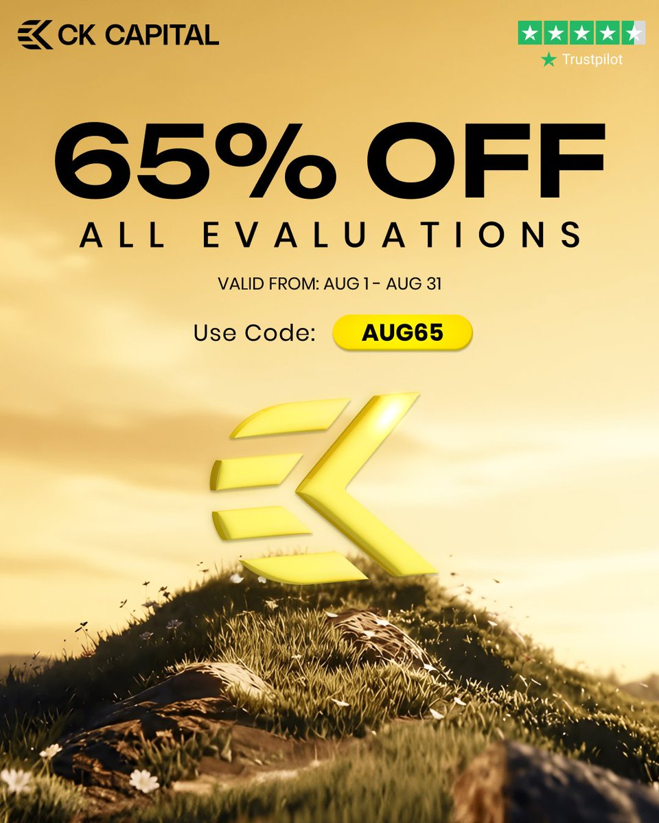 ckcapitaluk_'s tweet photo. Enjoy 65% OFF on all evaluations for a limited time.

Use AUG65

Start your journey with CK Capital - https://t.co/I6gdTLtIvZ
