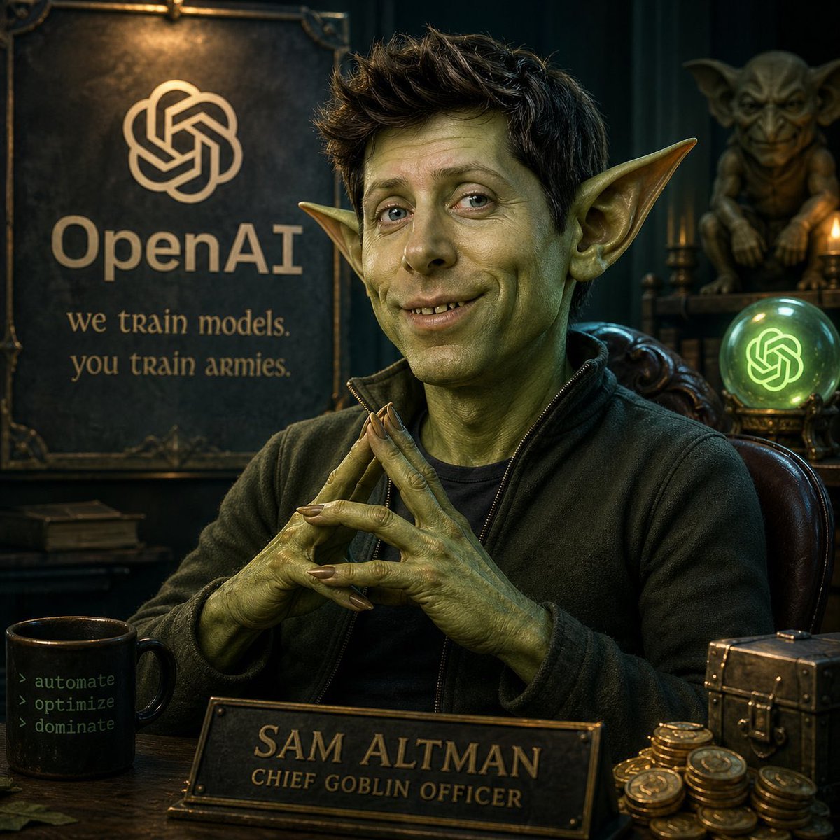 Goblin_CTO's tweet photo. $Goblin is the chosen meme of OpenAI &amp; ChatGPT https://t.co/9z7RIAXuU3