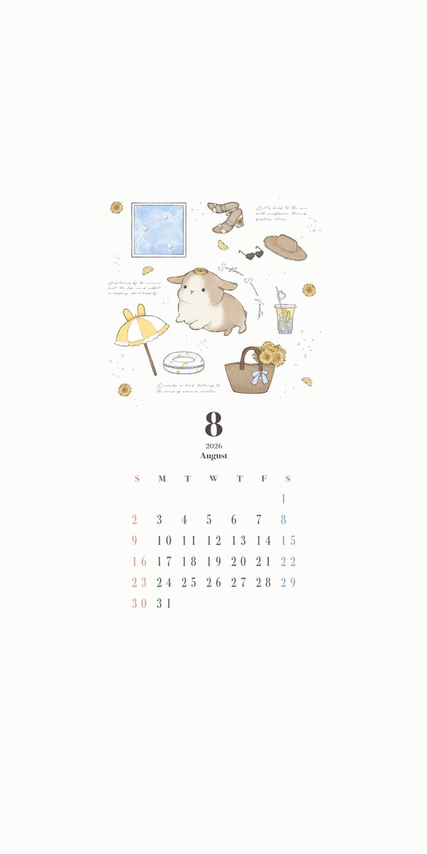 mano_t_1221's tweet photo. 𝒜𝓊𝑔𝓊𝓈𝓉 𝒞𝒶𝓁ℯ𝓃𝒹𝒶𝓇
.
.
8月のカレンダー＆壁紙を配布します🌻♡
よかったら保存してお使いください◎
(※個人利用の範囲でお楽しみください)
.
.
#カレンダー配布 #壁紙 https://t.co/VF3qupxsIr