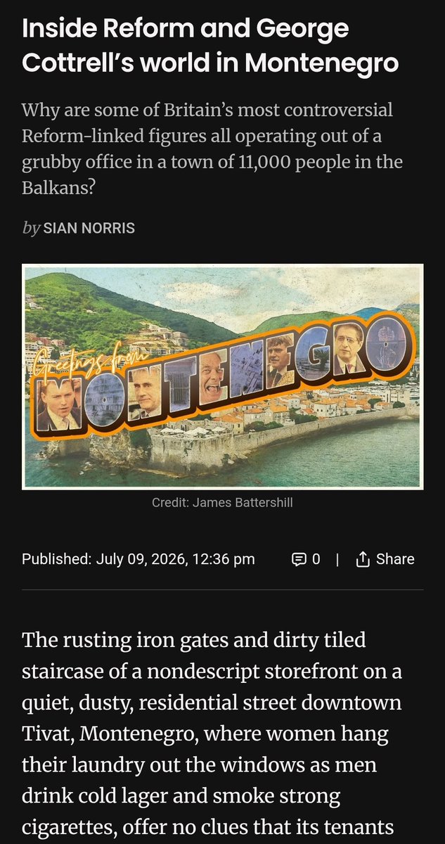 nickreeves9876's tweet photo. By what extraordinary coincidence are companies owned by Christopher Harborne and important figures in Farage's parties registered in a nondescript building in the small town of Tivat in Montenegro?

Is it just by chance that the office address is registered to Nino Pantovic, the son of a one-time defence lawyer for George Cottrell?

And is it just coincidence that convicted fraudster and expert in criminal money-laundering, Posh George, lives in Montenegro, where cryptocurrency is largely unregulated and transactions can take place unnoticed, and untraced?

And just why was Cottrell with Farage and Harborne in Thailand in 2022?
https://t.co/FVlt6ELc1x