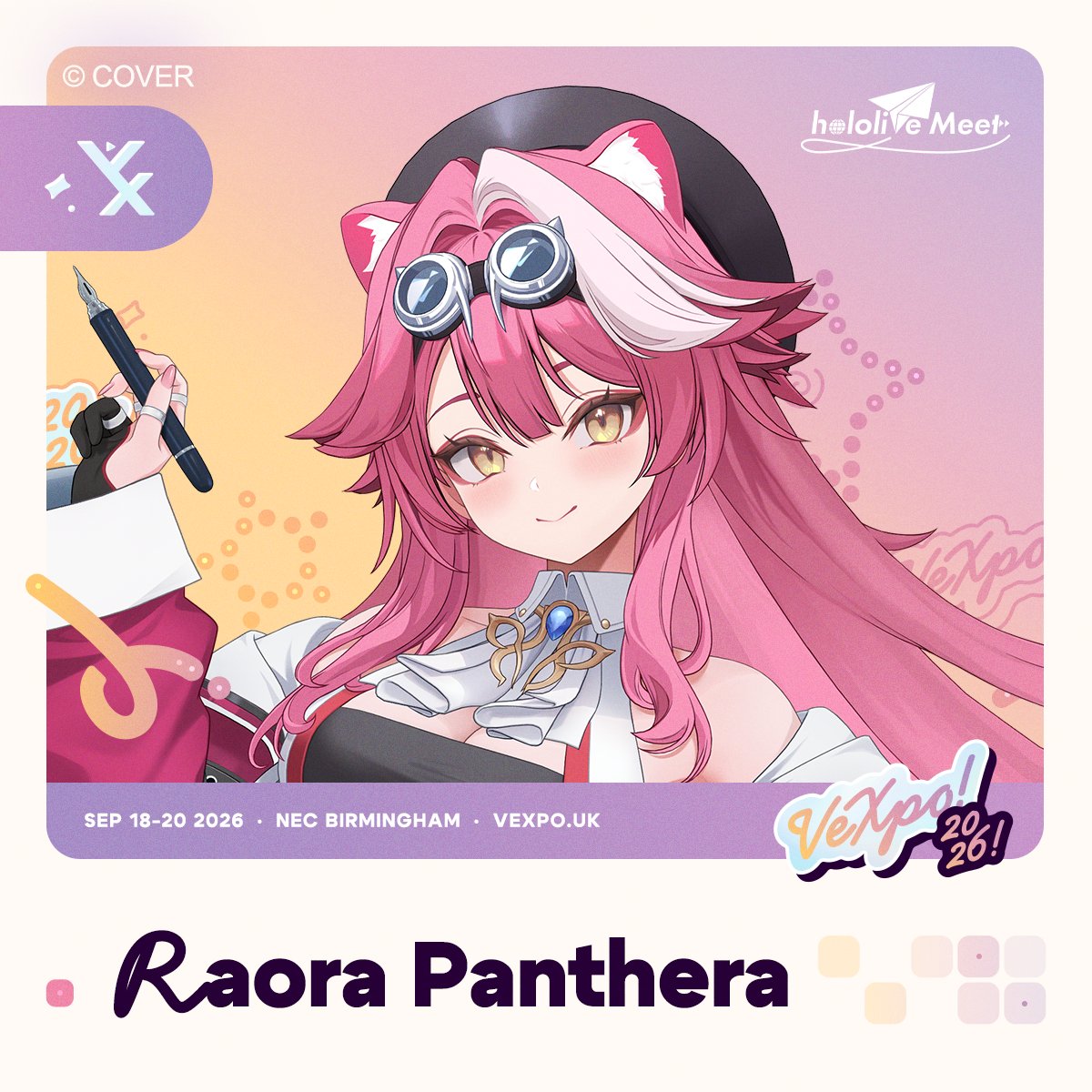 Vtuber_Expo's tweet photo. [Talent Announcement]

RAOOOO Chattini assemble! 😺

Ciaora~ The Artist with God Eyes, Mamma Raora Panthera (@raorapanthera) has her gaze set on VeXpo this September! With her artistic prowess, attendees better keep your pizza toppings in control if you don't want to find yourself on a facial composite!

Mamma Mia, there's still BEEG news to come, make sure you keep watch on the VeXpo socials for more updates!

#VeXpo2026 #hololiveMeet
