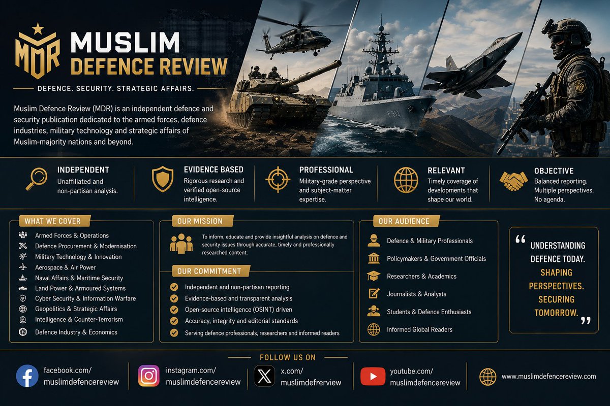 MuslimDefReview's tweet photo. Muslim Defence Review provides independent analysis of defence, security, military technology and strategic affairs across Muslim-majority countries through factual reporting and professional military assessment. https://t.co/0Sjc11IVmP
