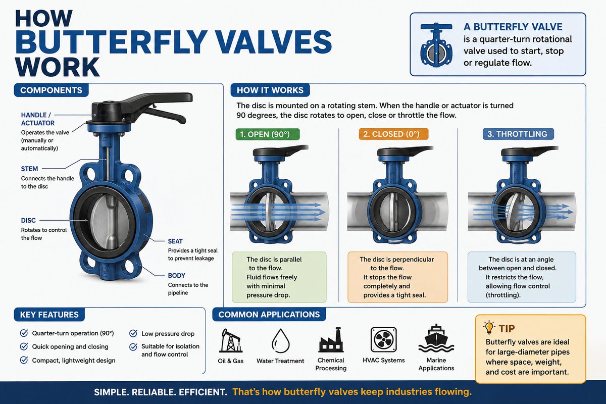 Ranbert_tech's tweet photo. 🦋 Can you explain how a butterfly valve works in 10 seconds?

If not, this post is for you! 

#Instrumentation #Valve #Engineering #RanbertInterTech https://t.co/6fKoCuNMJb