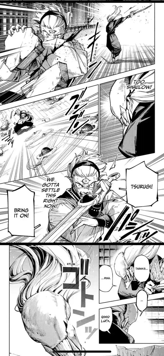StupidConeDude's tweet photo. @Ceasor2 @minissj3asai > Rika makes a binding vow to exchange power in the next swing 
> The apparent "slash" doesn't remove the mask nor do any dmg (Rika was always going to attack Maru with this
> The hit that removed the mask activates the binding vow https://t.co/gmqVvt80pD