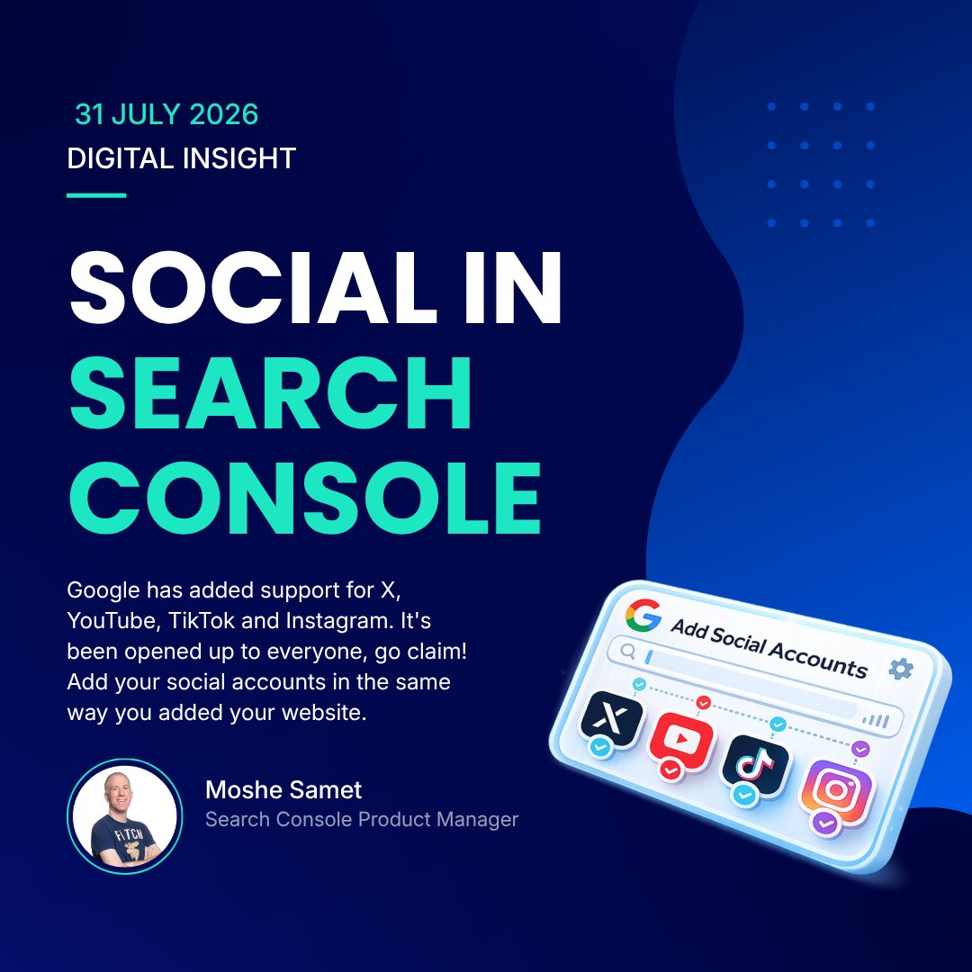 iModDigital's tweet photo. Google Search Console has added support for X, YouTube, TikTok and Instagram. It's been opened up to everyone, go claim! Add your social accounts in the same way you added your website: https://t.co/wcrfhijixV https://t.co/CSP09Zd72R