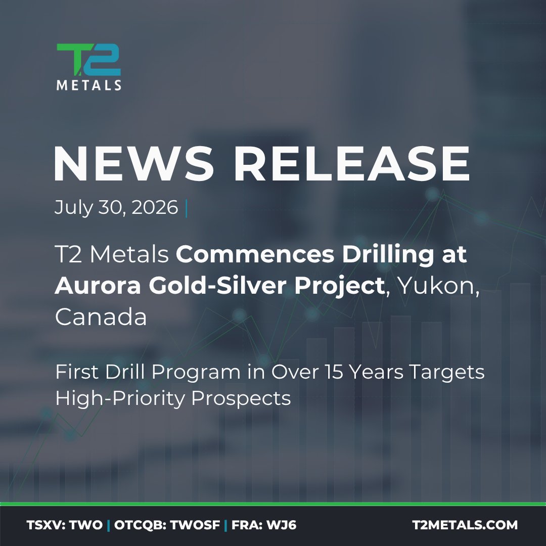 t2metals's tweet photo. T2 Metals Commences Drilling at Aurora Gold-Silver Project, Yukon, Canada: First Drill Program in Over 15 Years Targets High-Priority Prospects
 
Read here: https://t.co/dSV2t1bphQ
  
Subscribe here for company news and project updates: https://t.co/nQUWTzb8NH
  
$TWO.V $TWOSF
  
#Yukon #mineralexploration #mining #gold #silver