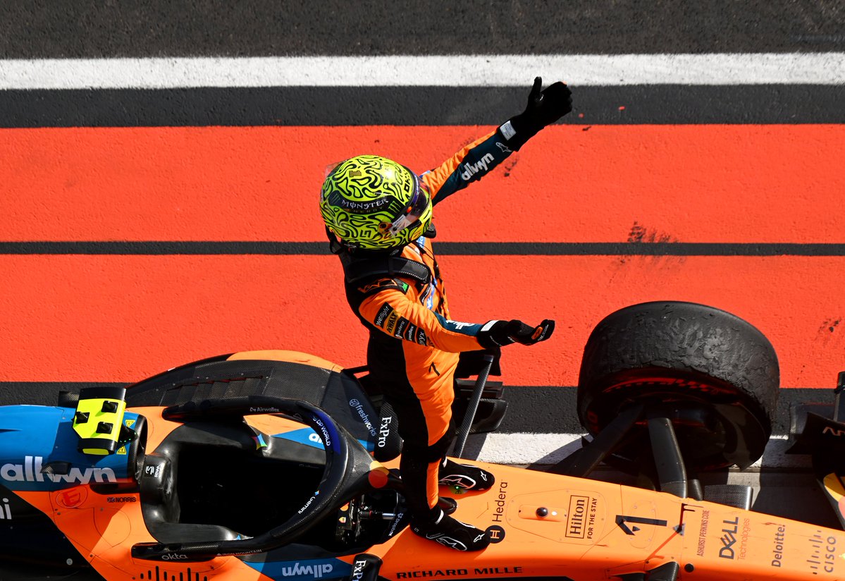 F1's tweet photo. What a day it was! 🤩

One week on from @LandoNorris' Hungaroring victory! 🏆

#F1 https://t.co/222pTLGv67
