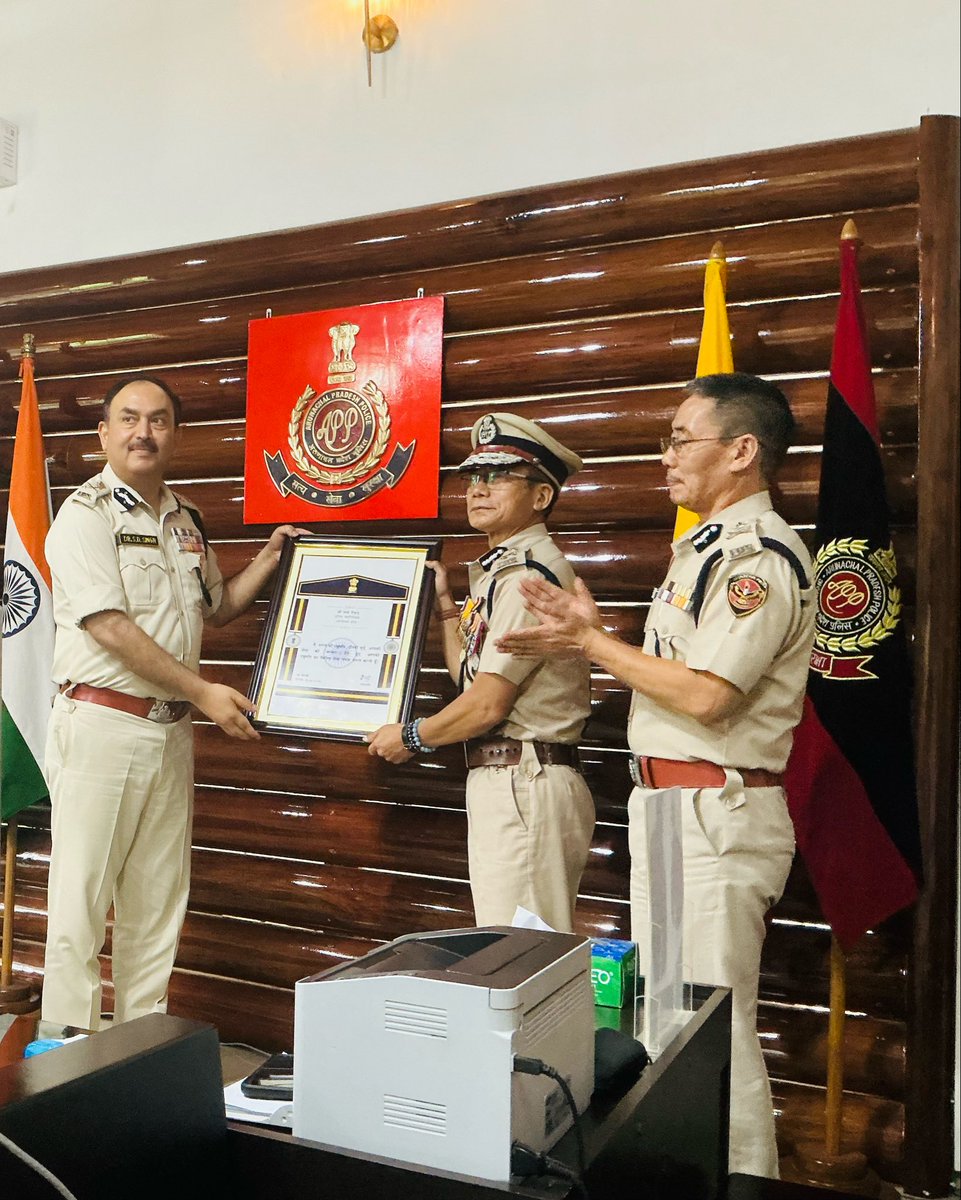 DgpPradesh's tweet photo. On behalf of the APP, I extend my best wishes to Shri Take Ringu, IPS, IGP, on his superannuation after 34 years of distinguished service. His integrity, exemplary leadership, &amp; dedication have left an enduring legacy. Wishing him good health, happiness &amp; fulfilling retired life. https://t.co/Q407kbMzKe