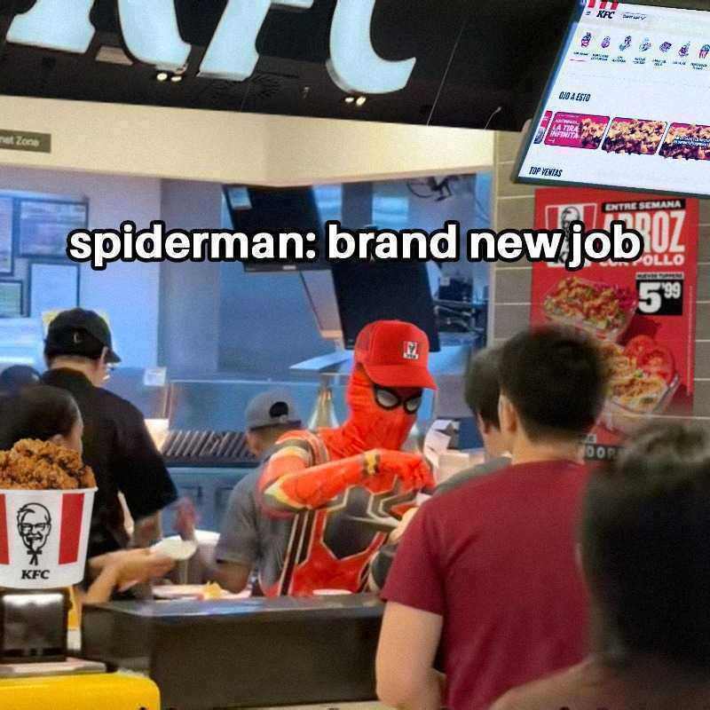 KFC_ES's tweet photo. a chambear que las telarañas no se van a pagar solas https://t.co/EqzmHkZuFX