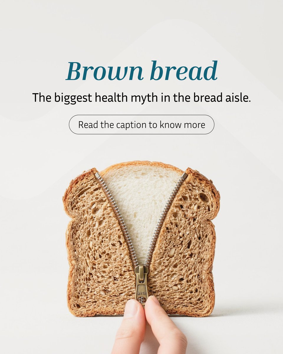MetaGOhealth's tweet photo. Many “brown” breads are still made with refined flour (maida) 🍞 The colour may come from caramel or molasses - not whole grains.

For better fibre &amp; nutrition, check the label: look for 100% whole wheat/whole grain as the first ingredient. https://t.co/gFjM1r5iKy