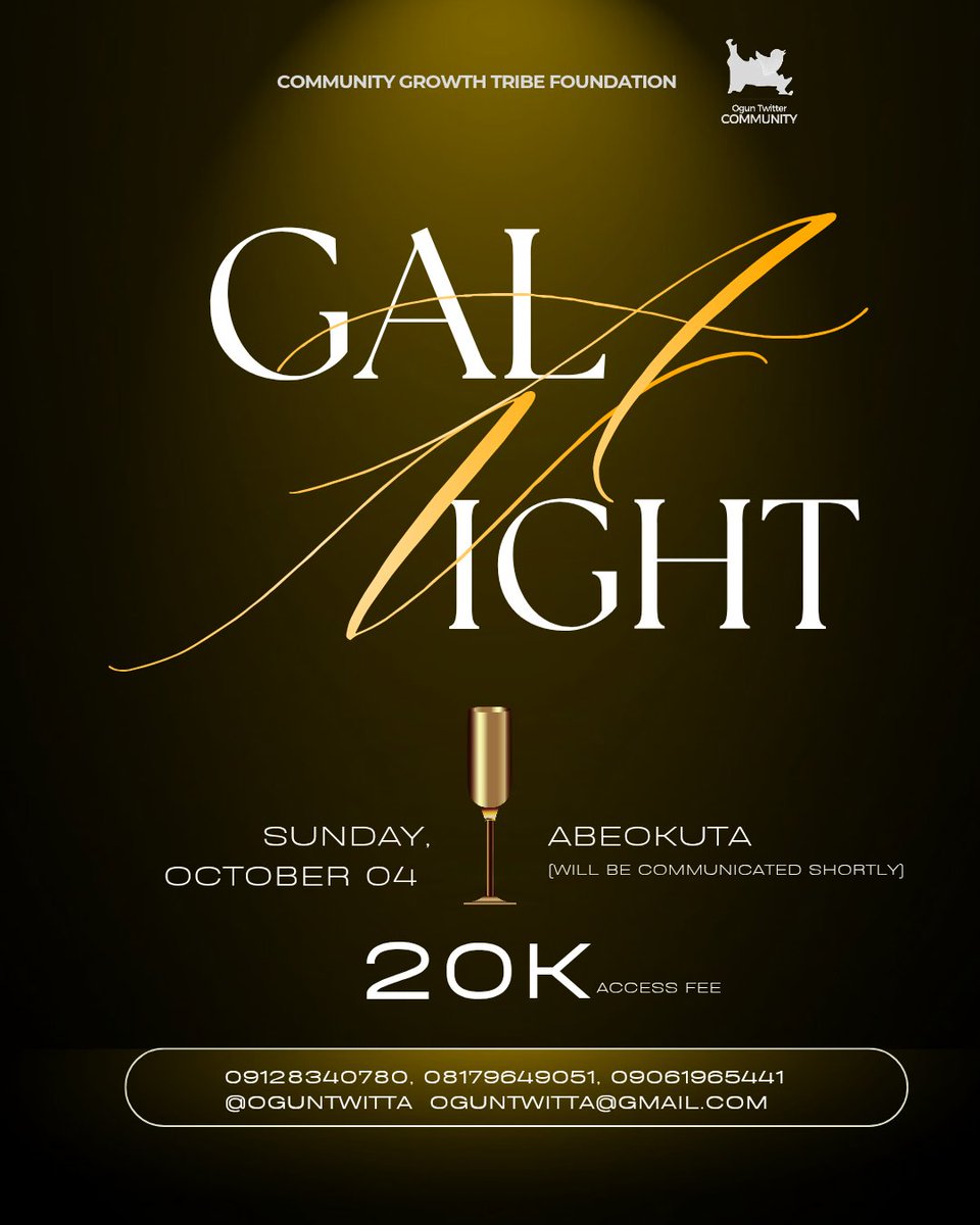 OgunTwitta's tweet photo. This year’s edition of #OGTCweek is hitting a whole new level. We aren't just gathering, we are celebrating our resilience, our bonds, and our wins in style. For the very first time, we are bringing you a Special Gala Night dedicated entirely to us! https://t.co/M5bT8rODeI