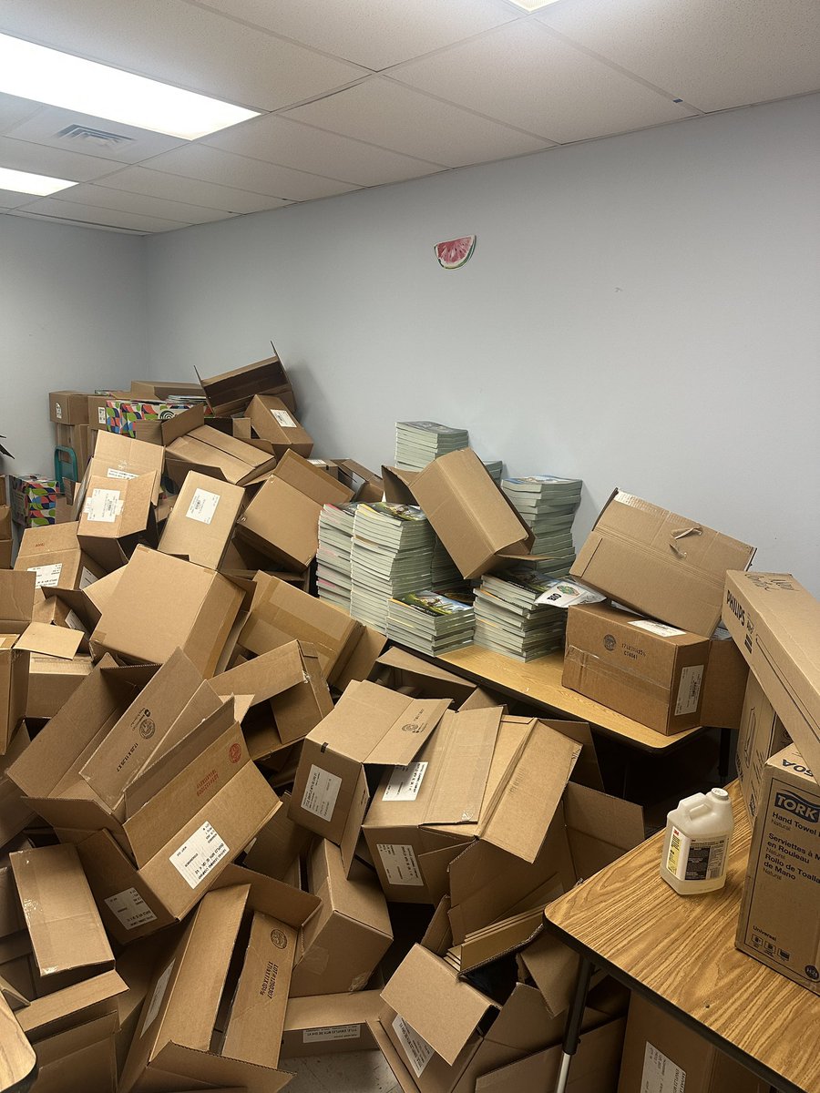 APGAYLES's tweet photo. Prayers up for all the Elementary Assistant Principals currently fighting for their lives in textbook rooms. 😭📚📦 Breaking down boxes, barcoding books, delivering materials… all before the first bell rings. 😂 #APLife #SchoolLeadership https://t.co/MDz82IVzs4