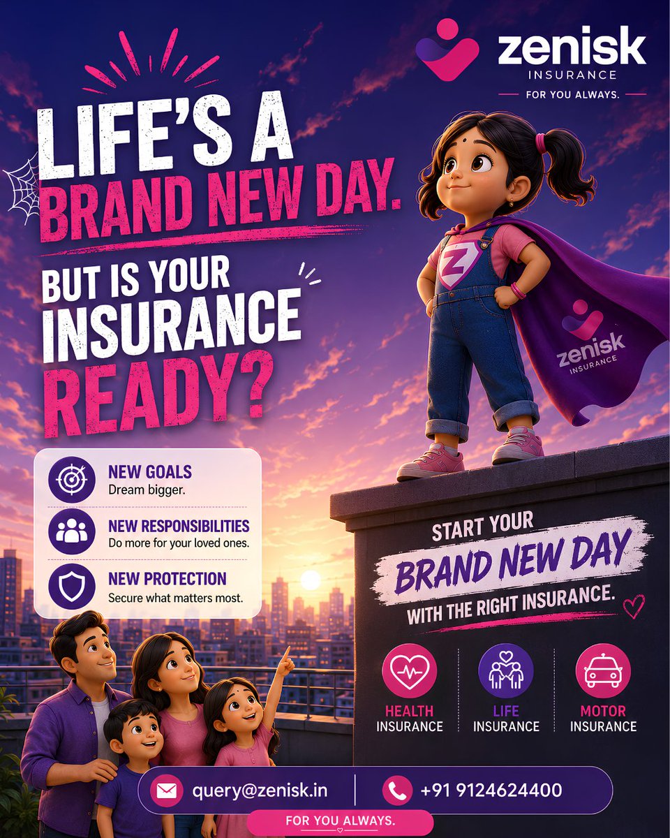 ZeniskInsurance's tweet photo. A new day means new dreams, new responsibilities, and smarter decisions. 💜
📧query@zenisk.in
📞 +91 9124624400
#spiderman #BrandNewDay #ZeniskInsurance #LifeInsurance #HealthInsurance #InsuranceAwareness #FinancialPlanning #ProtectWhatMatters #ForYouAlways https://t.co/mUtd2GXm5A