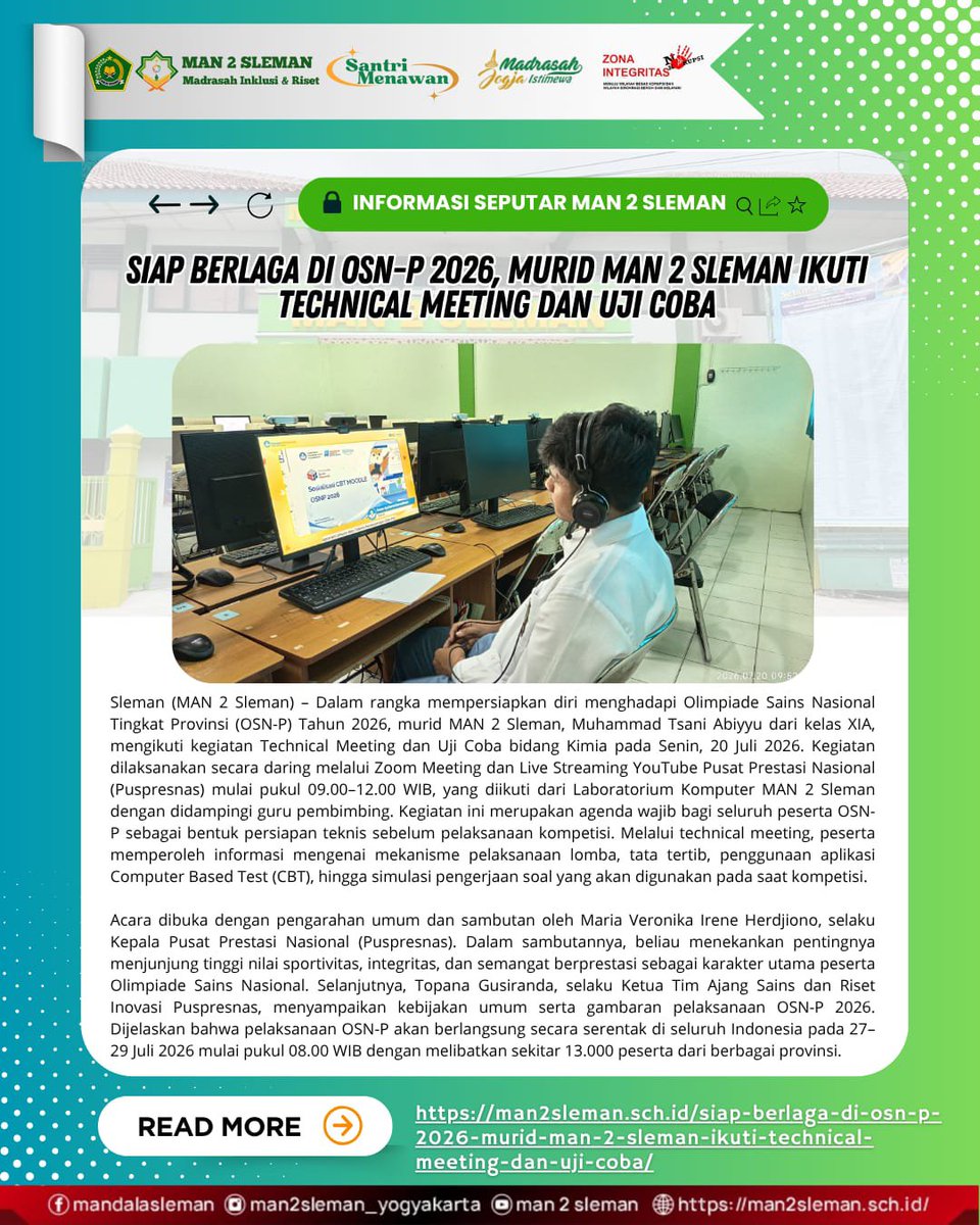MAN2Sleman2's tweet photo. 📰Siap Berlaga di OSN-P 2026, Murid MAN 2 Sleman Ikuti Technical Meeting dan Uji Coba ✨

Baca berita selengkapnya di https://t.co/3RLUChC04L

#BeritaMAN2Sleman https://t.co/b5P8VU2ZA9