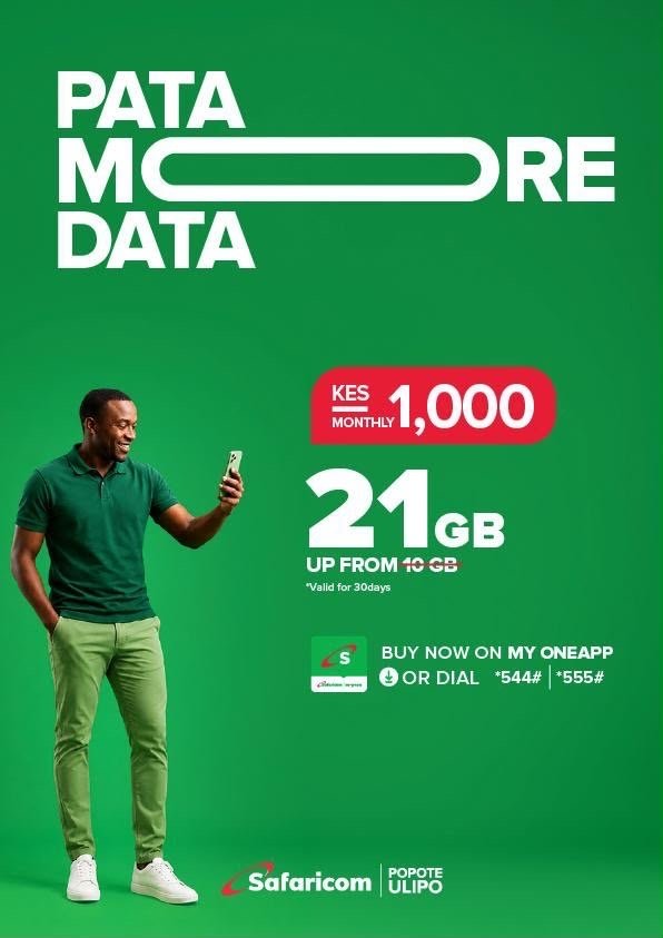 TRM254's tweet photo. Same monthly bundle, bigger rewards. KES 1,000 now comes with 21GB, making it easier to stream, browse and connect every day. @SafaricomPLC #PataMoreNaSafaricom #SafaricomPopoteUlipo. https://t.co/rvYwoZOl3P