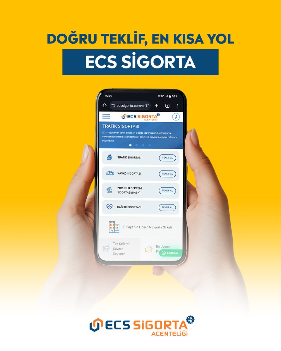 ecssigorta's tweet photo. Türkiye'nin en büyük 21 sigorta şirketinin, ihtiyacınıza en uygun avantajlı sigorta tekliflerini sizlere ulaştırıyoruz.
Tüm sigorta ihtiyaçlarınız hakkında bilgi ve teklif almak için web sitemizi ziyaret edebilir, tek tıkla poliçenizi alabilirsiniz. https://t.co/aIyb84UG0e