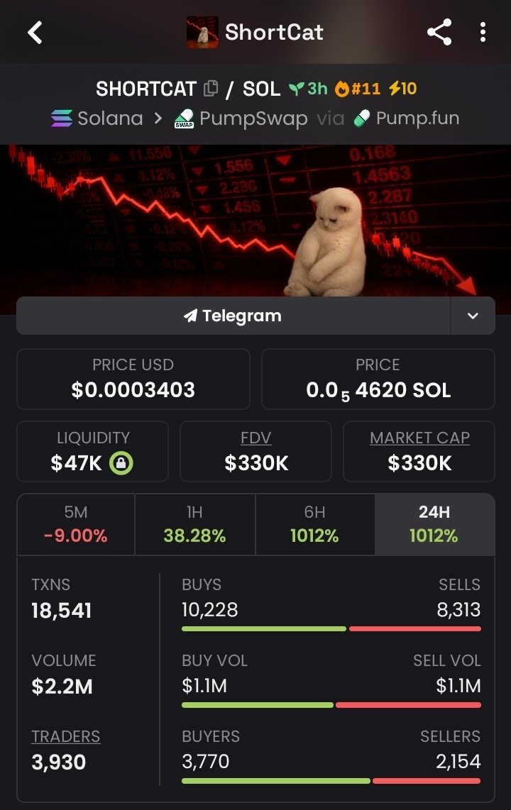 JadenSmithDR's tweet photo. 🚀 $SHORTCAT delivered an impressive 11×!

$30K MC → $330K MC 📈🔥

The biggest moves start with early entries.
My TG gets the alpha first. ⚡👀

#Solana #Memecoin #Memecoin1000x

CA >
EPRrmBQojQLNxKjULjkB2fHv34kAfgVK8JLQ7gRCpump https://t.co/Mqs41We6rf