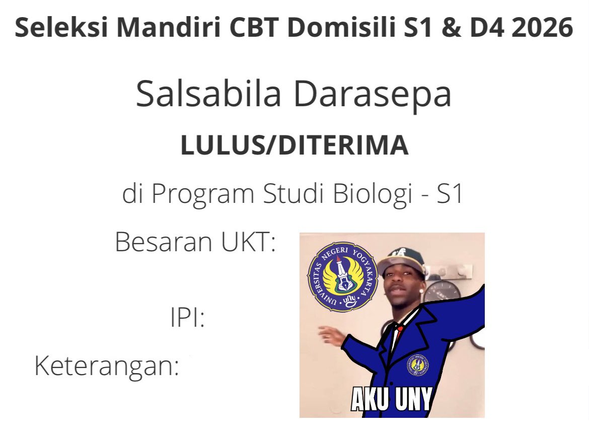 dasaralaa's tweet photo. Alhamdulillah keterima juga di UNY... 🩷 https://t.co/ln5rjaoqu5