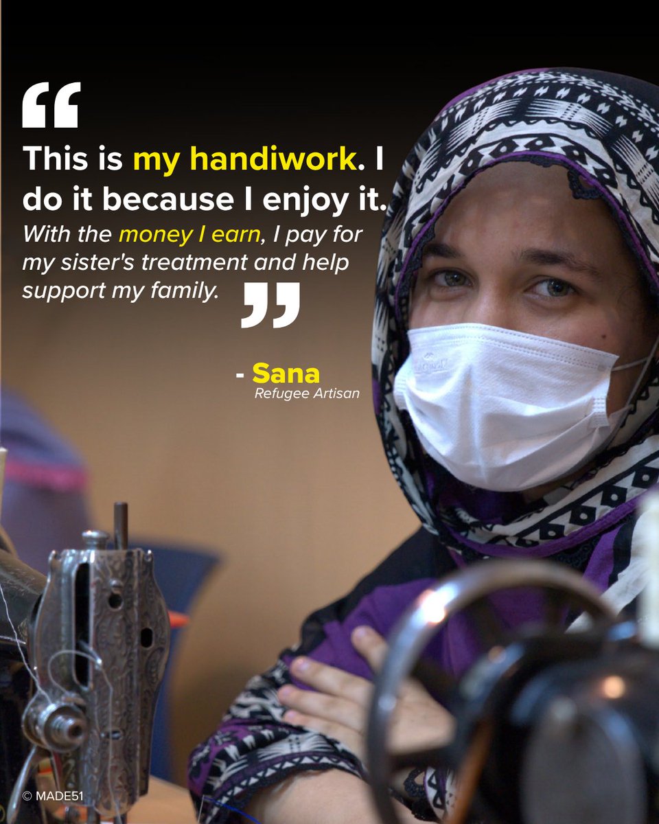 Refugees's tweet photo. The 1951 Refugee Convention protects a refugee's right to make a living through their craft, like Sana.

75 years later, MADE51 is upholding that right, helping refugee artisans make a living doing what they love.

Shop MADE51: https://t.co/mA1VJK40Lq https://t.co/eRZngXzhZ5