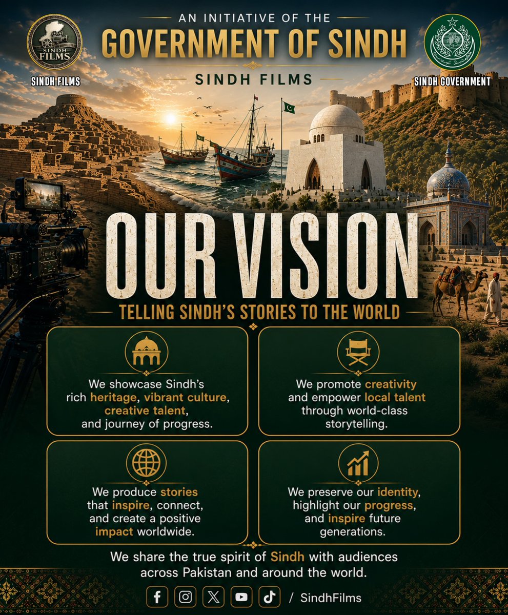 SindhFilms's tweet photo. Our Vision. Our Stories. Our Sindh.

At Sindh Films, an initiative of the Government of Sindh, we celebrate Sindh's rich heritage, vibrant culture, and inspiring stories through cinema—telling Sindh's stories to the world.

#SindhFilms #SindhGovt #OurVision #Sindh #Pakistan https://t.co/bFO446zj8W