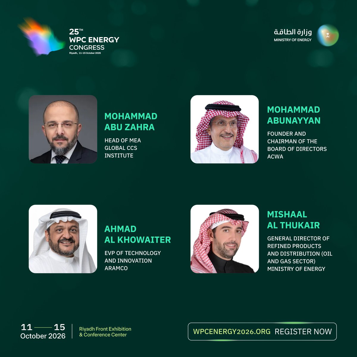 MoEnergy_Saudi's tweet photo. At the 25th WPC Energy Congress, global leaders and decision-makers will convene for high-level strategic discussions on the trends shaping the future of the energy sector.  

Register now and be among the first to take part in the conversation.