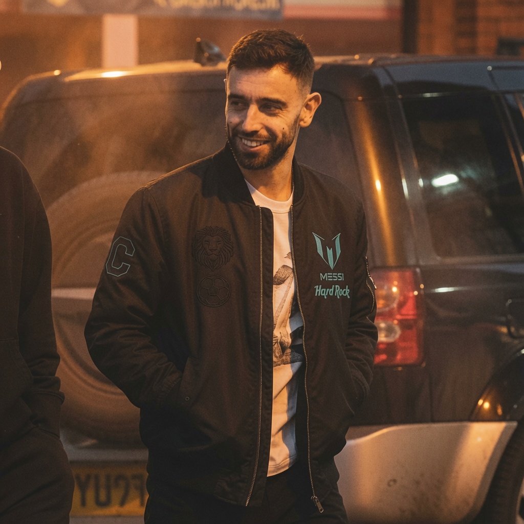 messianilari's tweet photo. Bruno Fernandes, sabahın erken saatlerinde paparaziler tarafından görüntülendi.

Üzerinde Lionel Messi'nin Hard Rock koleksiyonundan bir ceket vardı. https://t.co/Qx1dLqBd6Z