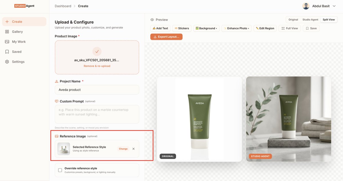a_bsit's tweet photo. I’m honestly falling in love with what we’re building! 🚀

With our Reference Image feature, you can upload an image, our platform will understand it's chemistry, and instantly apply it to your own product.

https://t.co/vEDDo7mZun

#solopreneur #studioagent #ecommerce #photoshot https://t.co/f43HWsYDKS