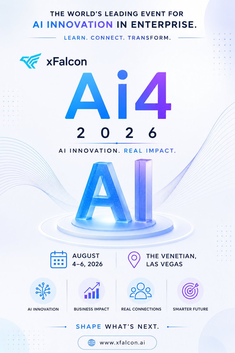 xFalcon_ai's tweet photo. See you at Ai4 2026! 👋
Discover how xFalcon is redefining AI-powered business intelligence.
#Ai4 #BusinessIntelligence https://t.co/yI18LyPi3o