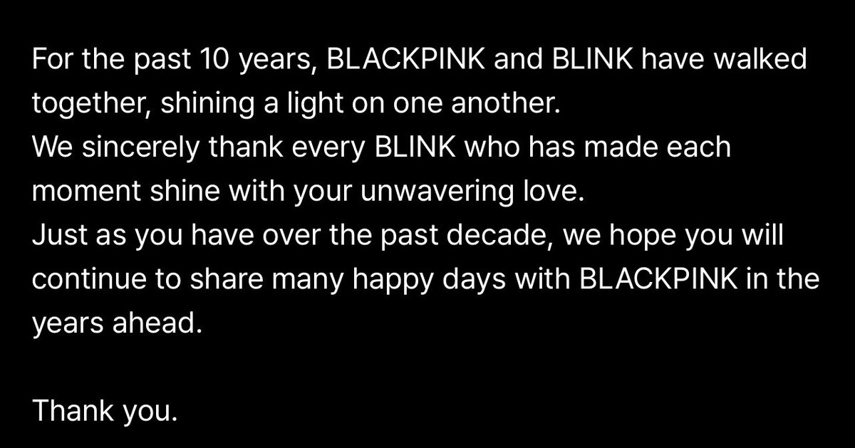 honorslisa's tweet photo. “we hope you will continue to share many happy days with BLACKPINK in the years ahead.” https://t.co/zM48OLeAVj