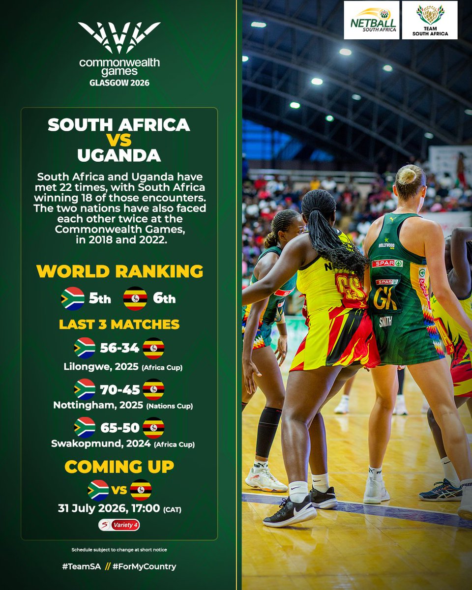 Netball_SA's tweet photo. 🇿🇦 One more battle. Let's go, Team South Africa! 💚💛

#TeamSA #ForMyCountry #Glasgow2026
@OfficialTeamRSA https://t.co/OFGiUkb1fK