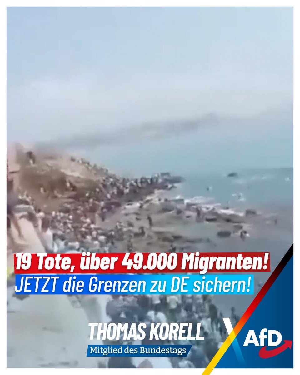 KorellThomas's tweet photo. Über 49.000 Migranten stürmen Ceuta! Wir sprechen hier nicht mehr von kontrollierter Migration, sondern von illegaler Invasion! Die Grenzen zu Deutschland müssen gesichert werden, denn der Weg führt direkt von Spanien durch Frankreich zu uns - ins gemütliche Sozialsystem. https://t.co/gIOOzcdrdP